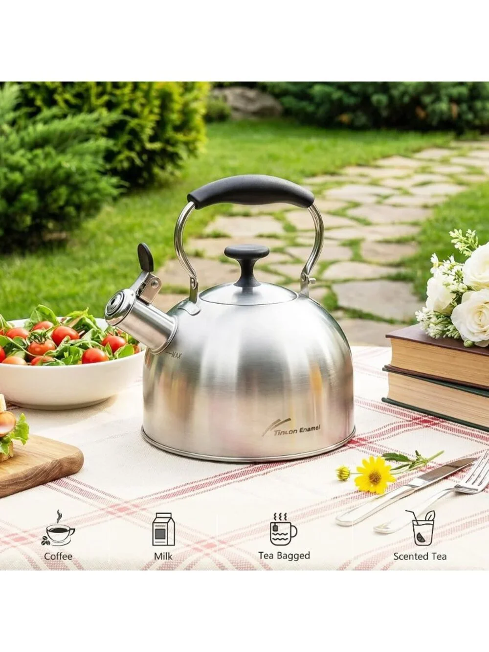 Silver Stainless Steel Whistling Tea Kettle 2.4L Stovetop Induction Gas Handle